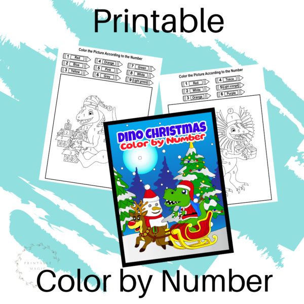 Dinosaur Christmas color by number book for kids