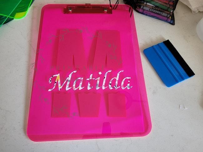 Printable coloring pages clipboard with Scan N Cut vinyl name personalized on the back to make it unique
