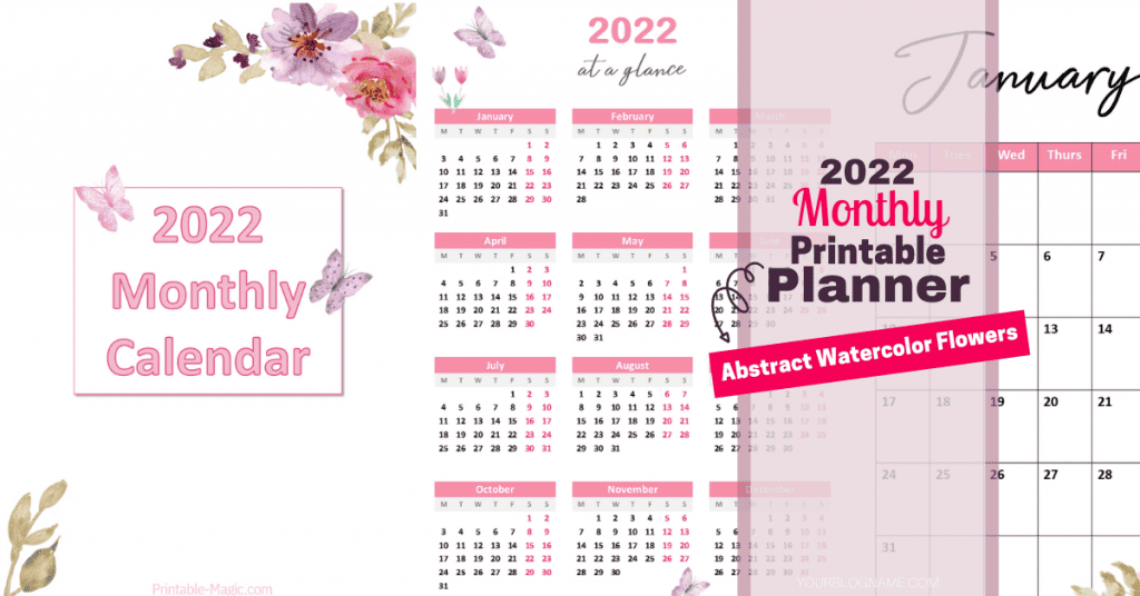Printable watercolor flowers monthly planner main picture