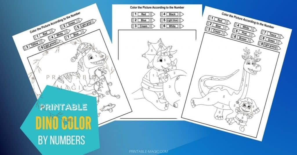 Dino color by numbers kids coloring pages main picture