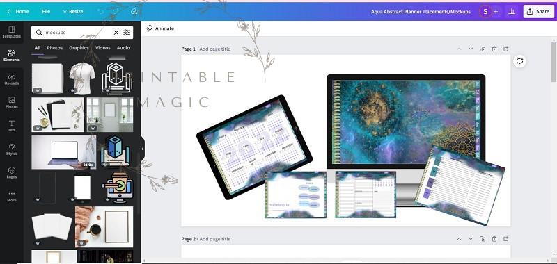 Inside Canva showing a Printable-Magic digital planner. Canva is great way to create an ebook or journal.