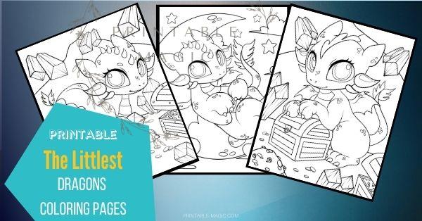 three pages from the Littlest Dragos Coloring Pages by Printable-Magic