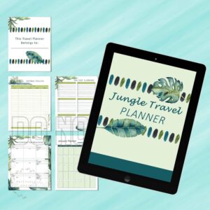Tropical Jungle Travel Planner 2 main picture showing the front page of the Travel Planner and a number of internal sample pages