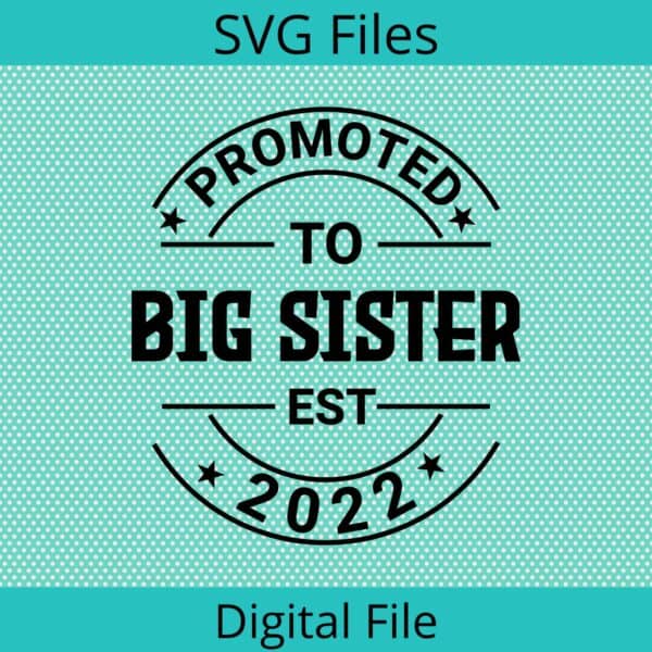 Promoted to Big Sister est 2022 SVG graphic for T-Shirts, Rompers and other big sister related projects. Very cute!