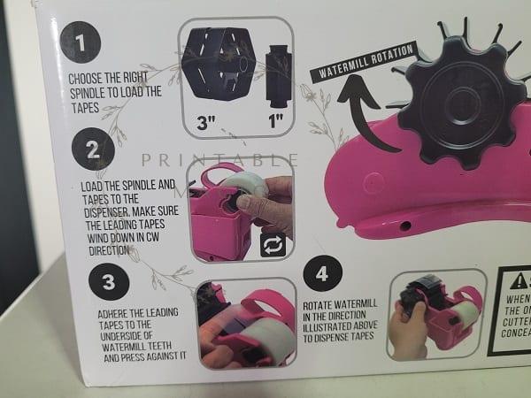 The step by step instructions on the box of the Echomerx heat tape dispenser