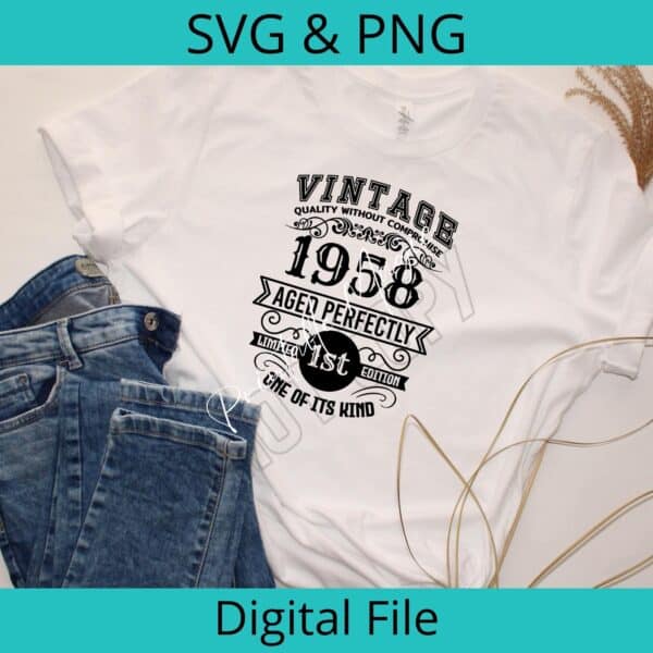Vintage 1958 SVG/PNG design shown on a T-Shirt mockup