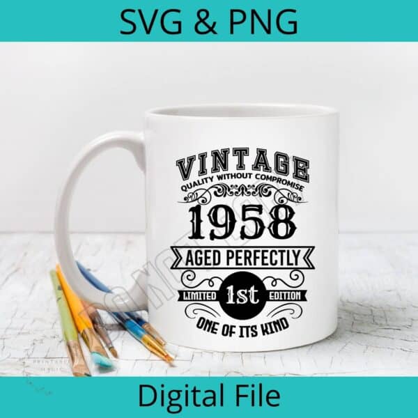 Vintage 1958 SVG/PNG design mug mockup
