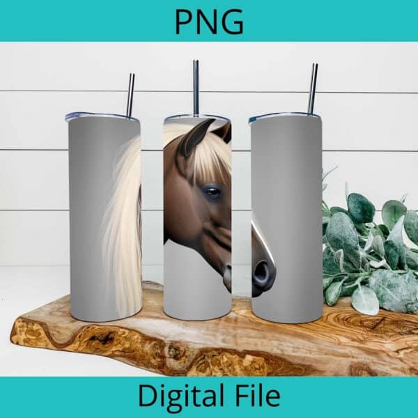 Horse with white mane design to suit tumblers and other projects. Sublimation or printable Mockup Tumbler design