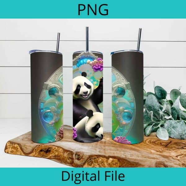 Panda design with jewels to suit tumblers and other projects. Sublimation or printable Tumbler Mockup