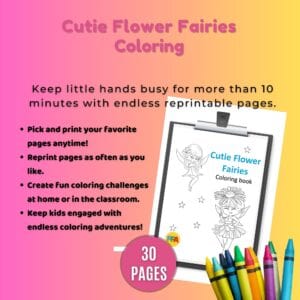 30 Cutie Flower Fairies Coloring Pages for kids to print and color at home