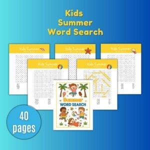 Educational and fun summer word search puzzles for children.