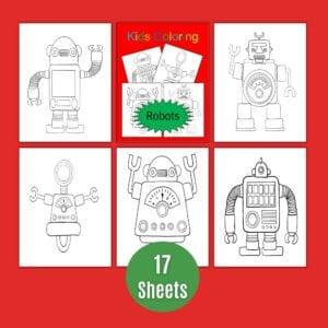 Robot coloring sheets PDF download with easy-to-color outlines for children ages 4-9