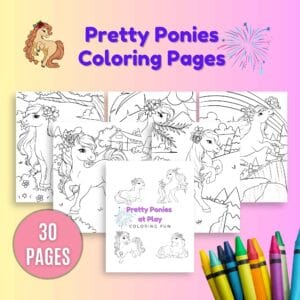 Printable pony line art illustration for coloring, suitable for kids and pony lovers of all ages. Examples of Ponies at Play coloring sheets